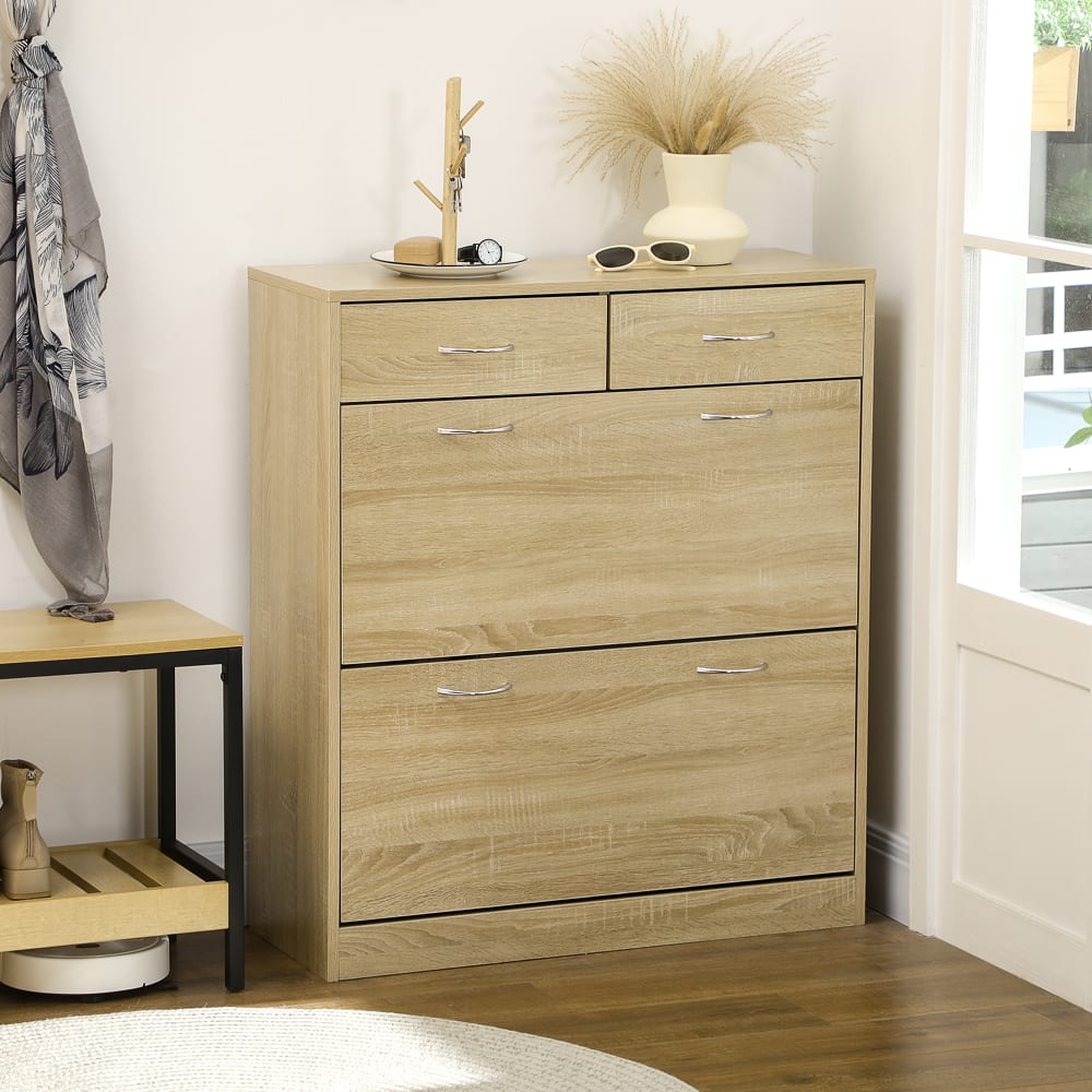 Armoire à chaussures 2 tiroirs 2 portes poignées alu naturel