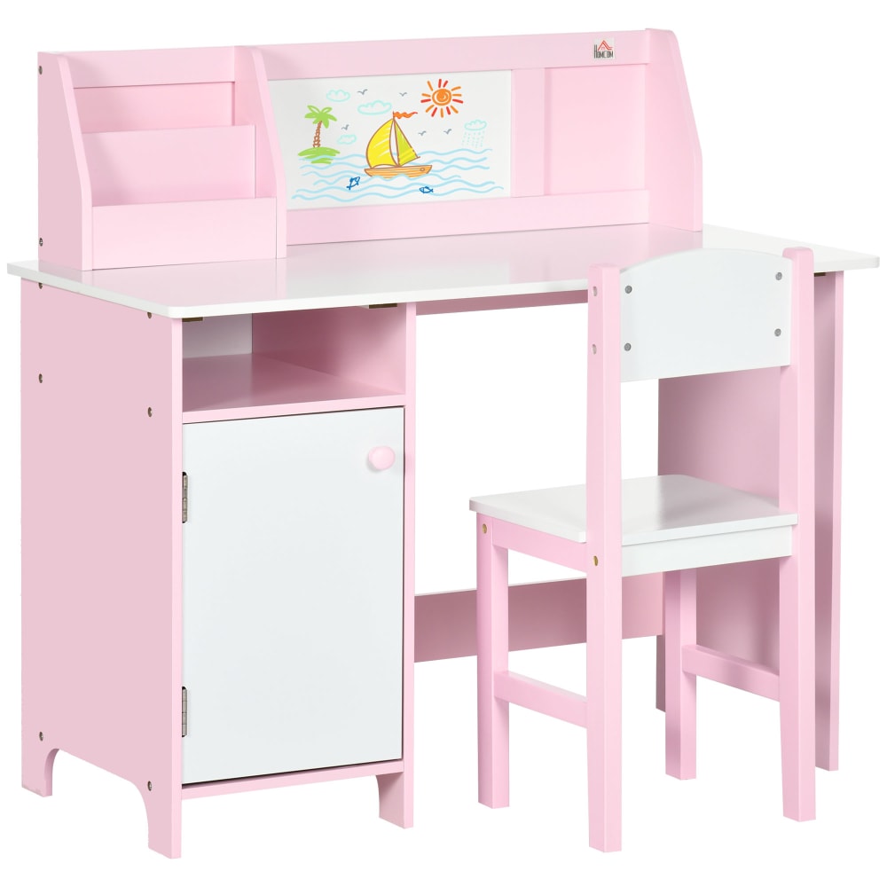 Table et chaise pour enfant avec tableau blanc métal rose