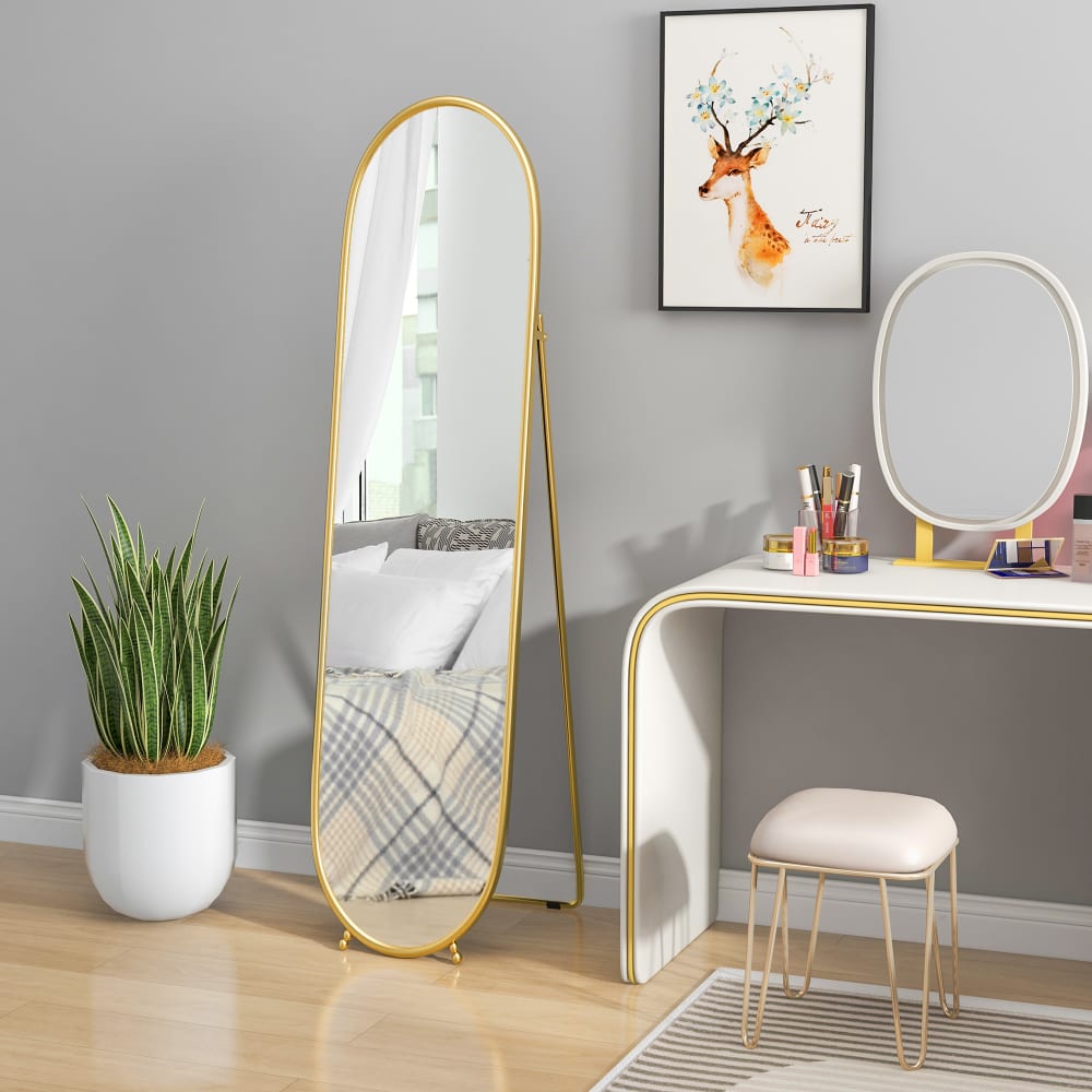 Ovaler Standspiegel, 40x160 cm, goldfarben Metall - Maisons Du