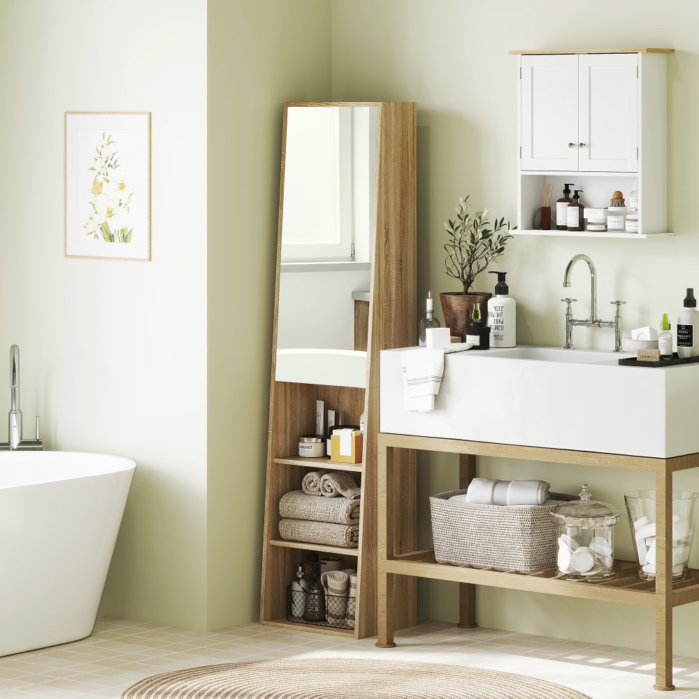 Meuble colonne salle de bain 6 niveaux bois naturel couleur naturel