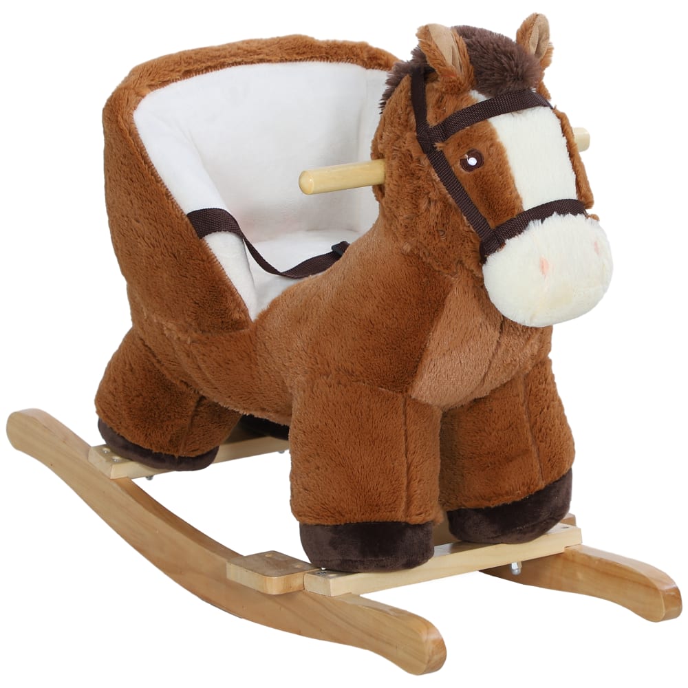 AIYAPLAY Kinder-Schaukelpferd, Holz & Soundeffekt, braun Pes - Polyester Kinder