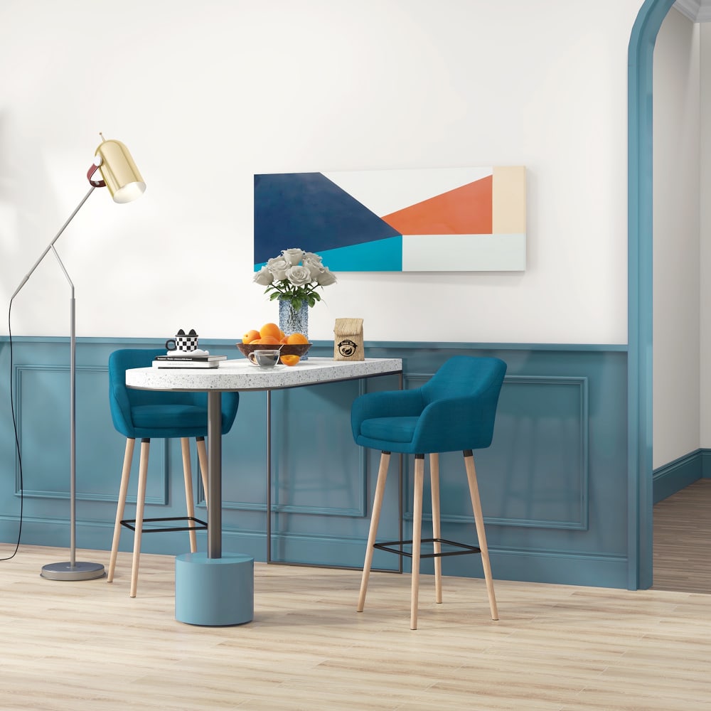 Tabourets de bar grand confort bois massif lin bleu