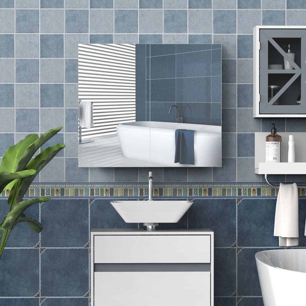 Armoire murale salle de bain avec miroir étagère réglable blanc