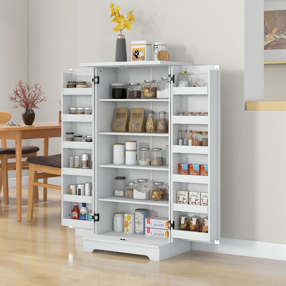 Buffet cuisine 5 niveaux grain de bois crème