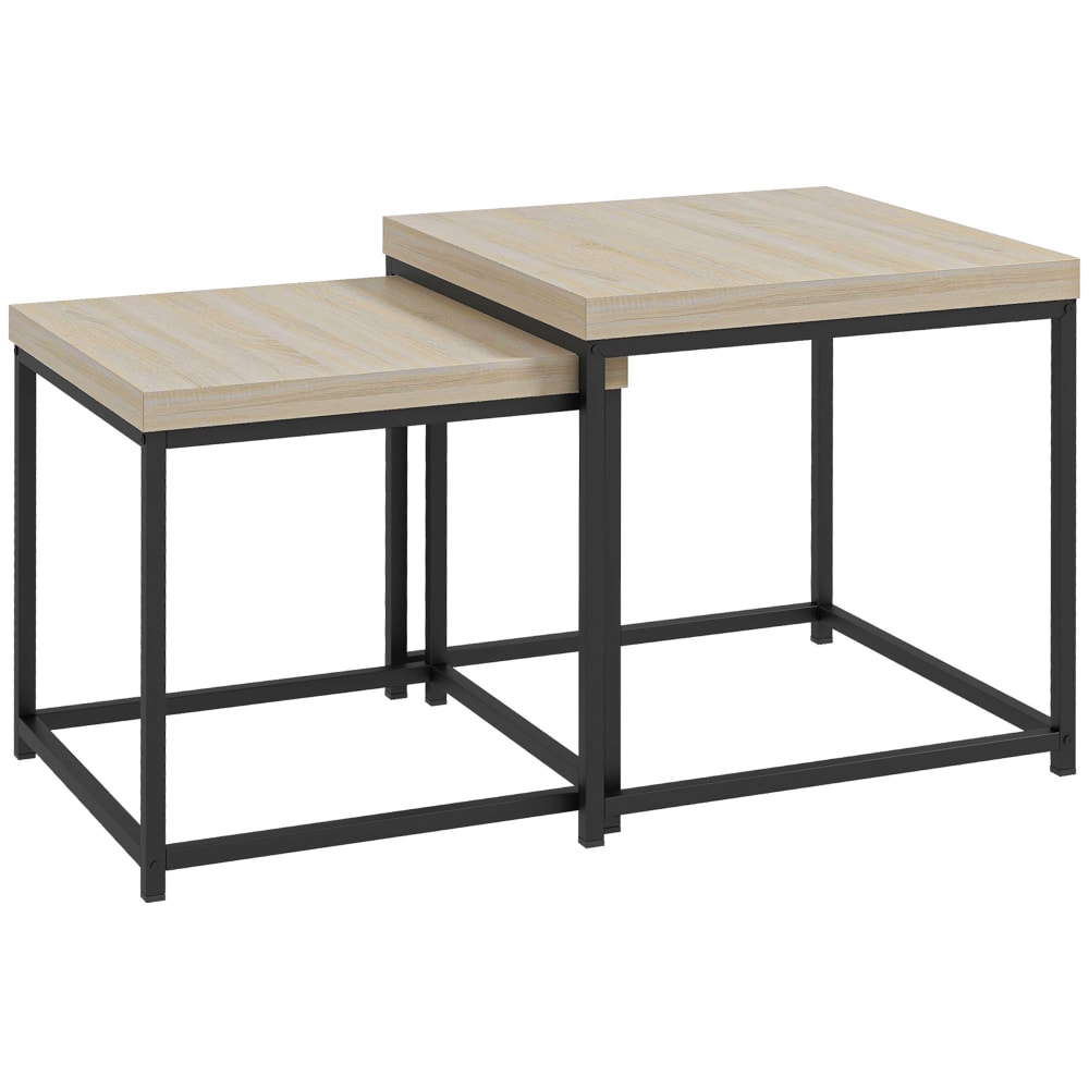 Homcom 2er-Set Stapeltische Stahlrahmen & Hellholzplatten Beige Stahl