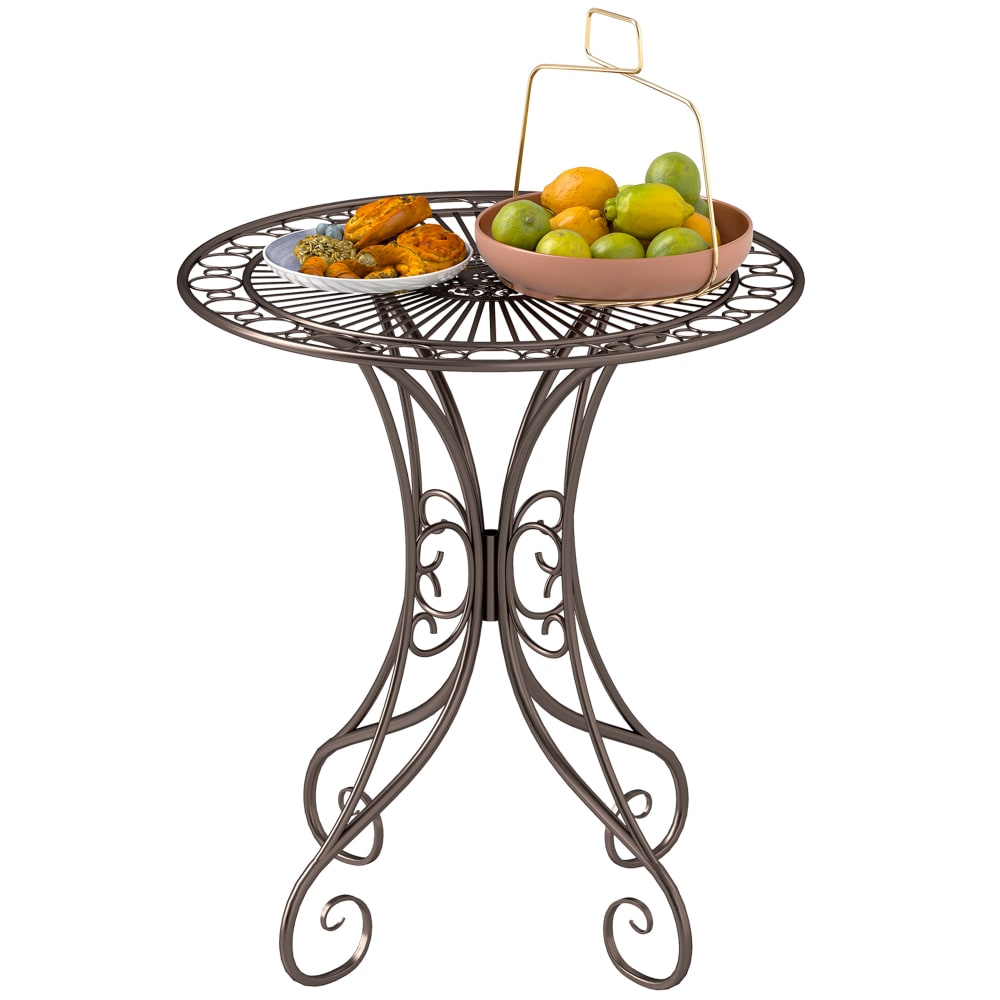 Table de jardin ronde en métal cadre marron