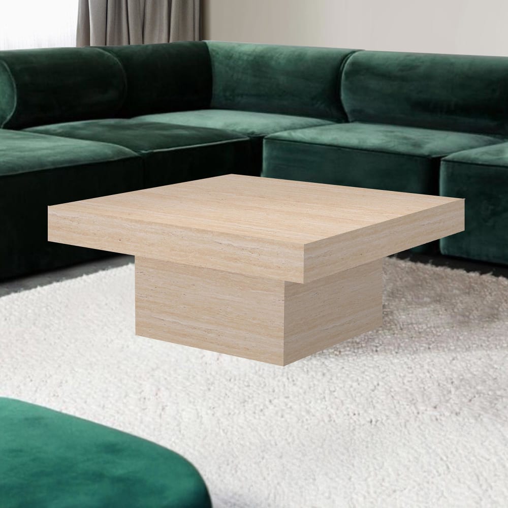 Table basse carrée en marbre d'ingénierie couleur travertin