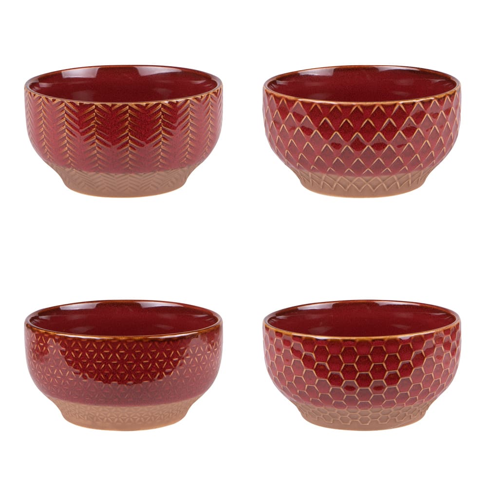 Coffret de 4 coupelles jaspe  12 cm rouge en grès