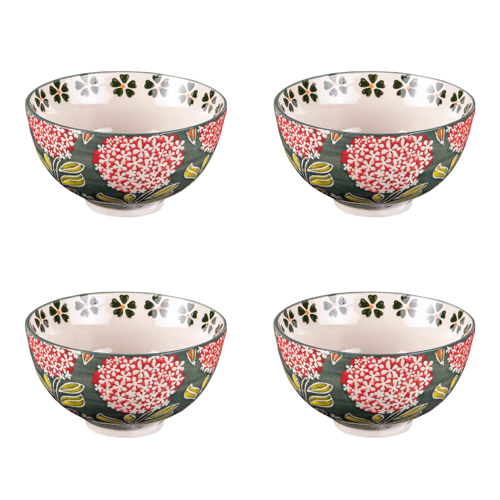 Coffret de 4 coupelles 11 cm  vertes en grès