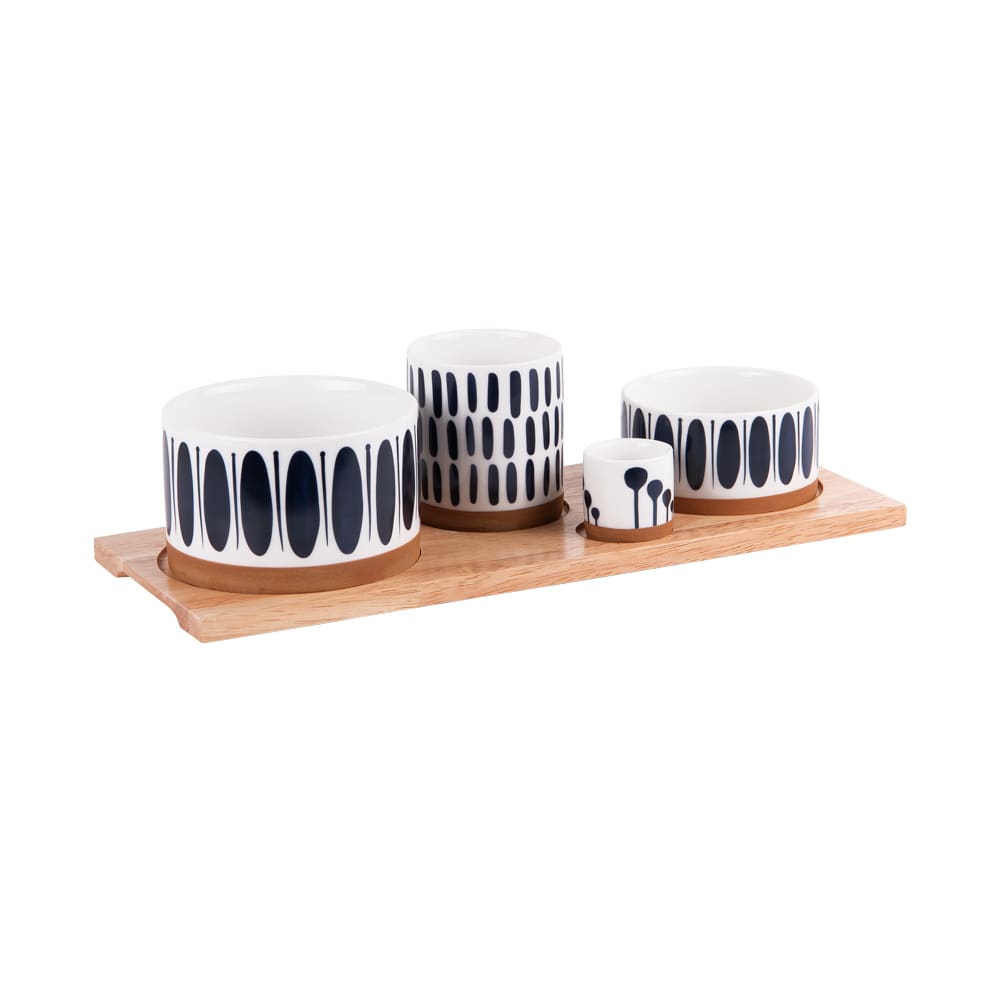 Service apéritif 4 pièces bleu en porcelaine
