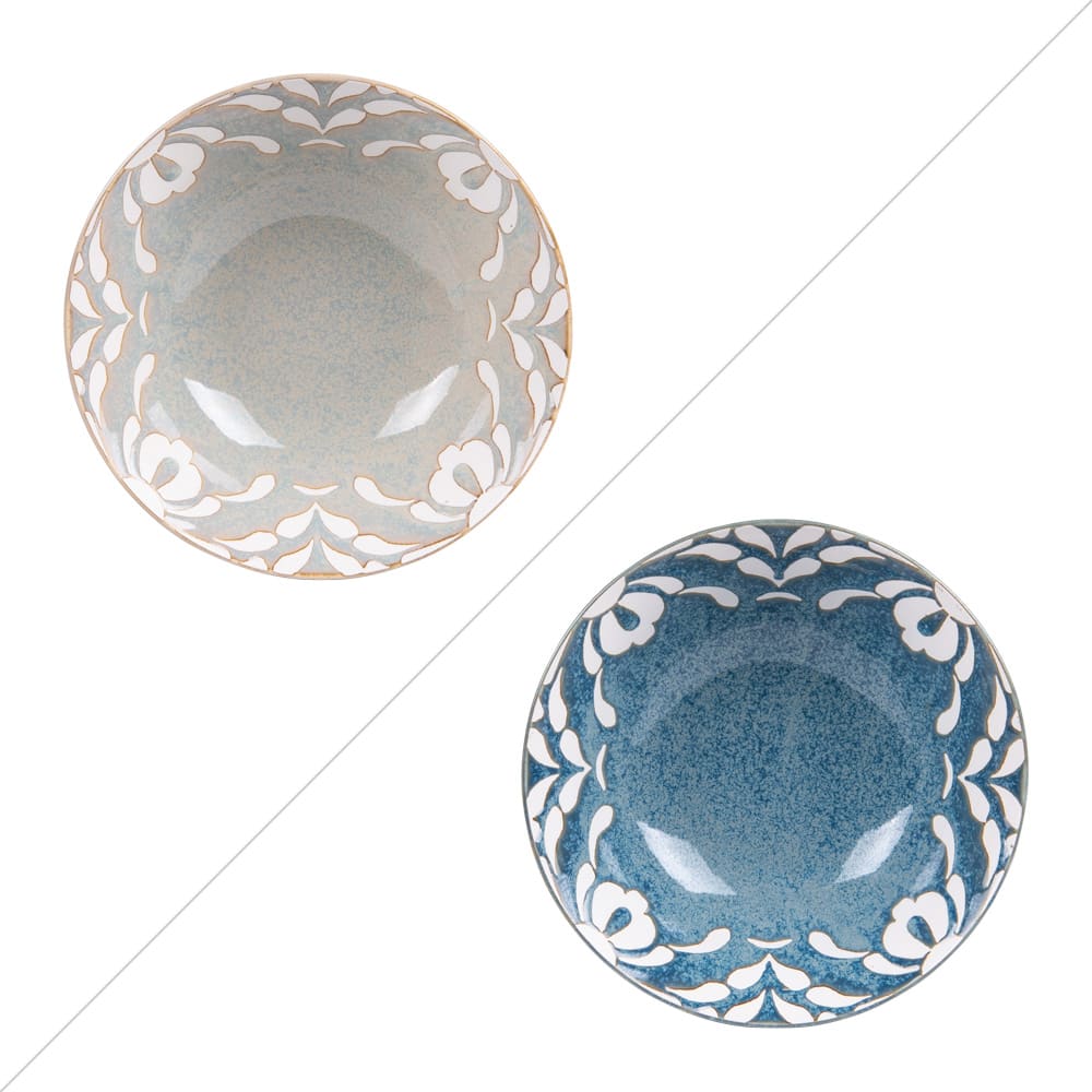 Lot de 2 bols bleus et gris en porcelaine 15 cm