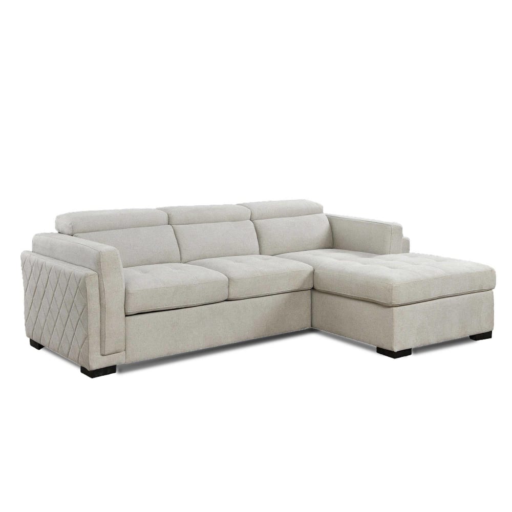 Canapé d'angle convertible 5 places en tissu beige