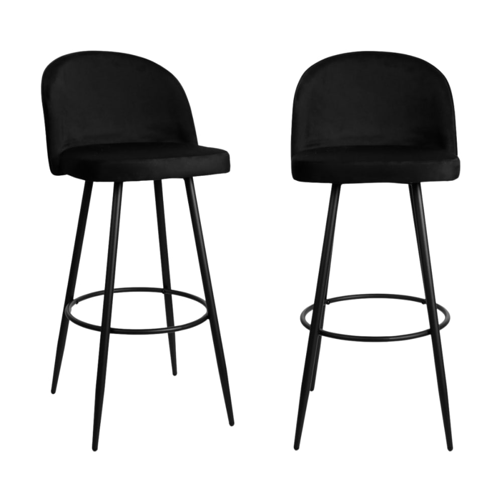 Lot de 2 chaises de bar en velours L52 cm - Noir