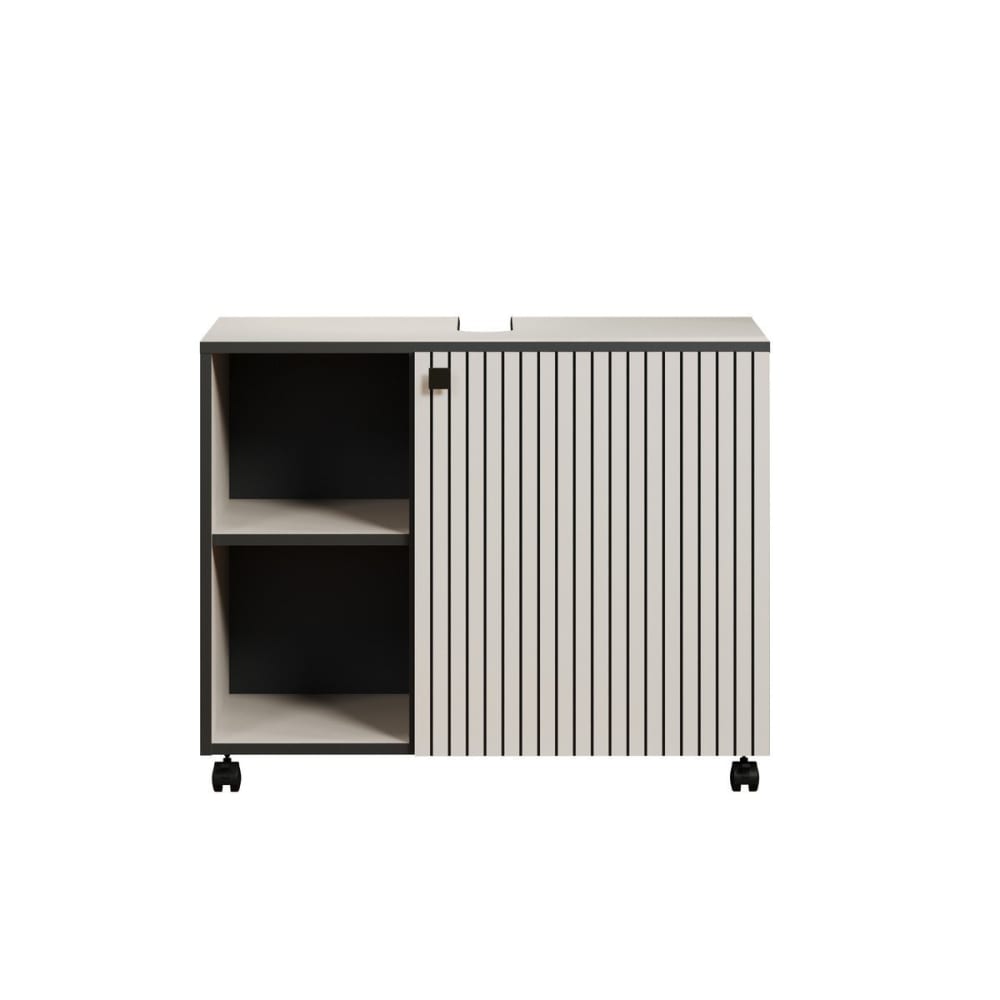 Meuble sous vasque sur roulettes 1 porte L80 cm - Gris et Noir