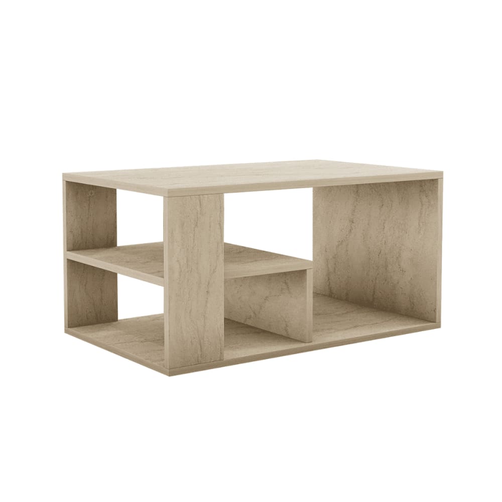 Calicosy Couchtisch mit Regalböden, Travertin-Dekor L80 cm - EROS style modern Beige Spanplatte