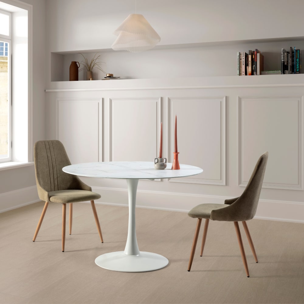 Runder Tisch mit Glasplatte in Marmoroptik L110 cm - ADA -