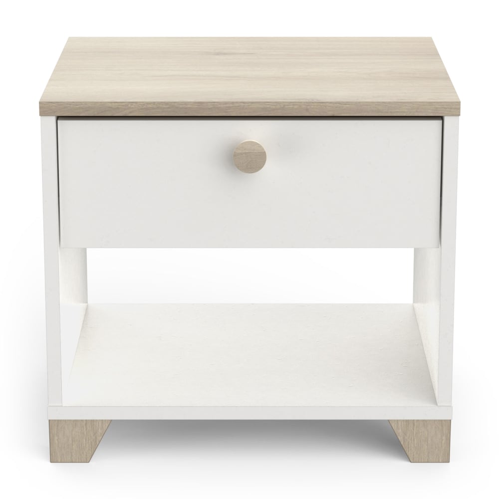 Chevet 1 tiroir 43 cm blanc et chêne kronberg - HUNDA