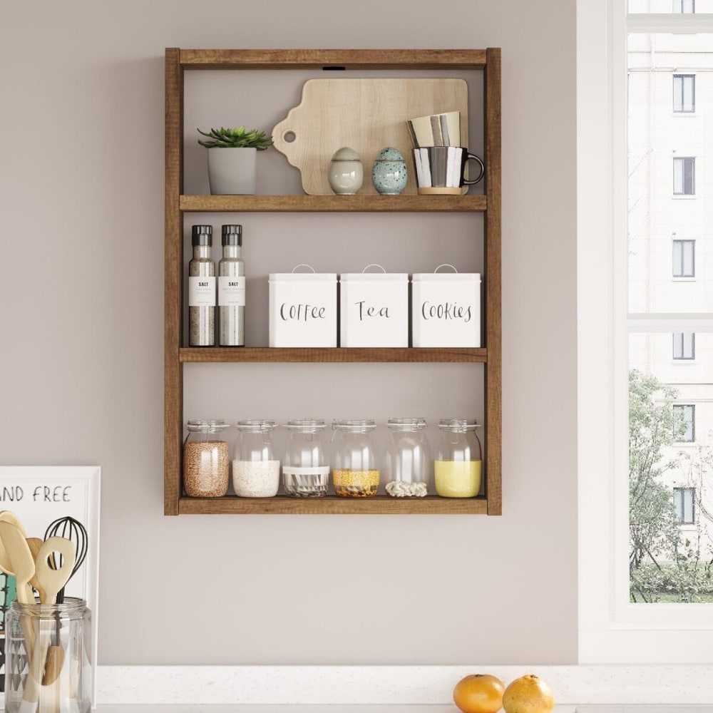 Etagère murale 3 tablettes h60 cm - noyer