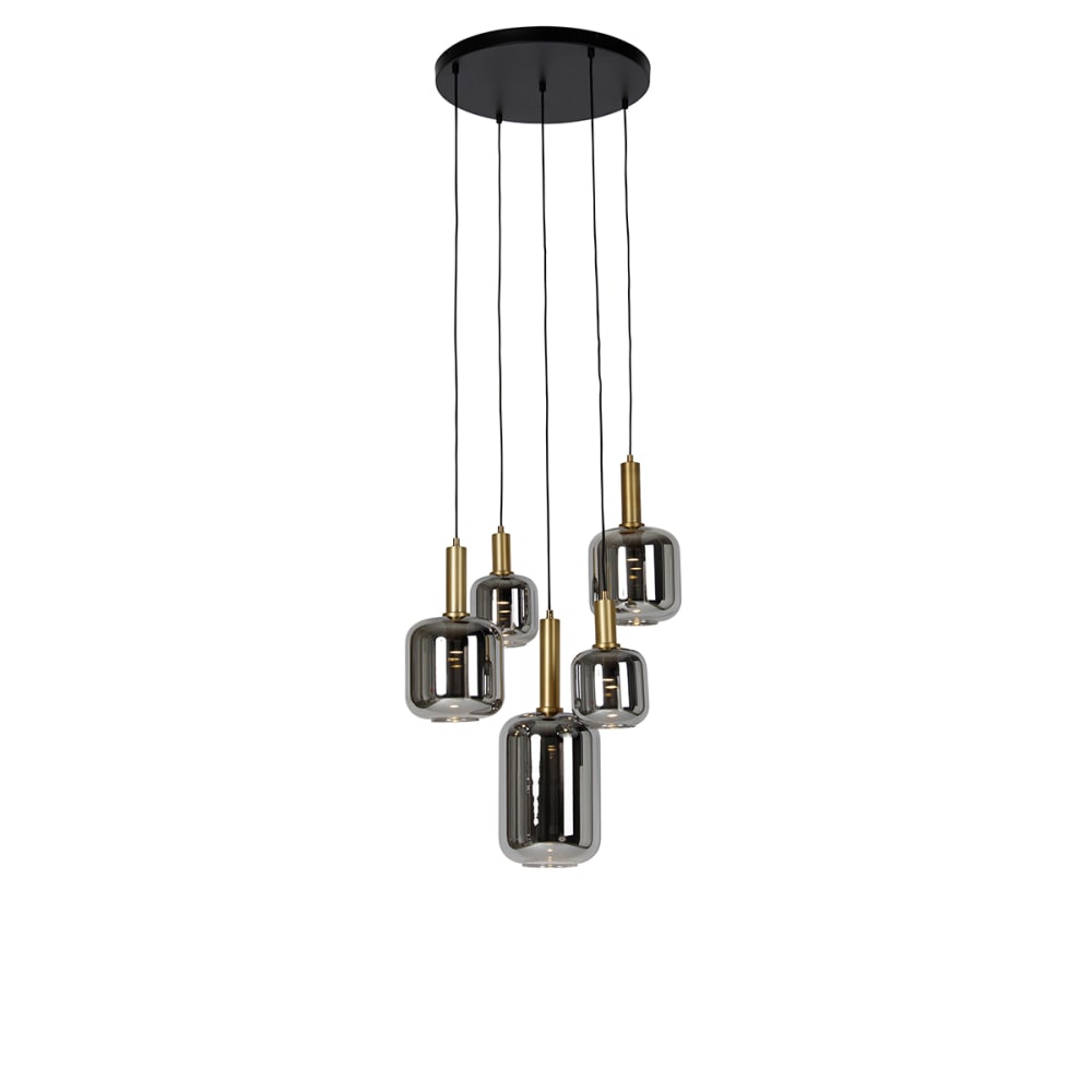 Lampe suspension noire or verre fumé 5