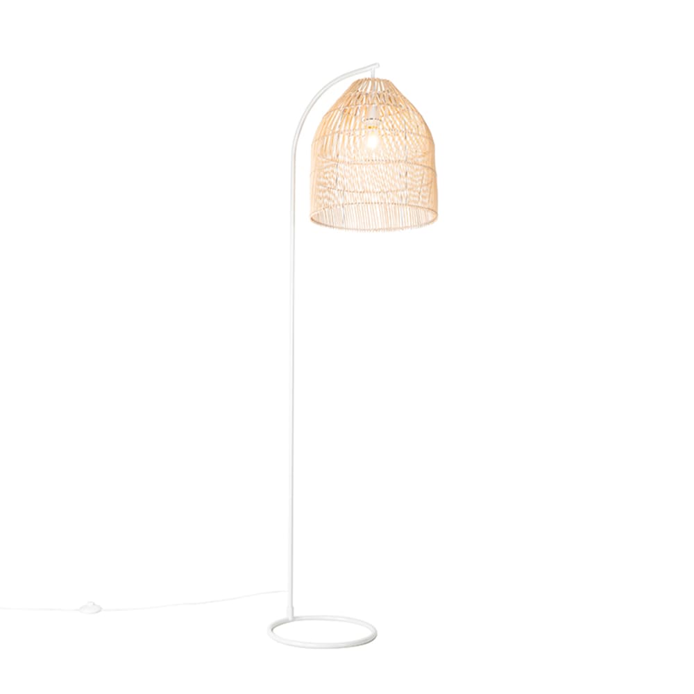 QAZQA Stehlampe weiß mit Rattan style modern - Metall