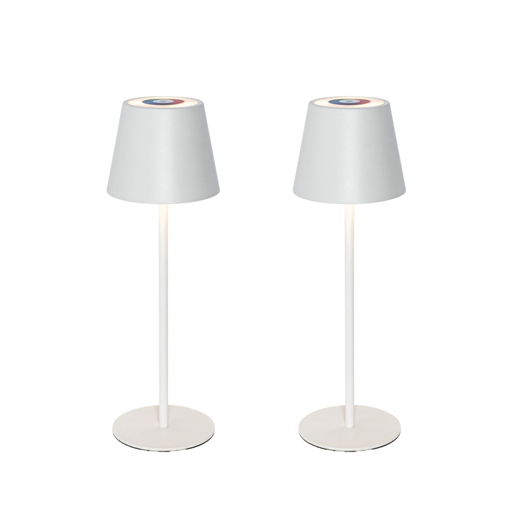 QAZQA 2er Set Tischleuchten Weiß Dimmer RGBW style modern Weiß Stahl