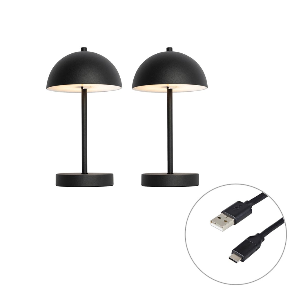 QAZQA 2er Set Outdoor Tischleuchten Pilz Schwarz style modern Schwarz Pvc - Polyvinlychlorid