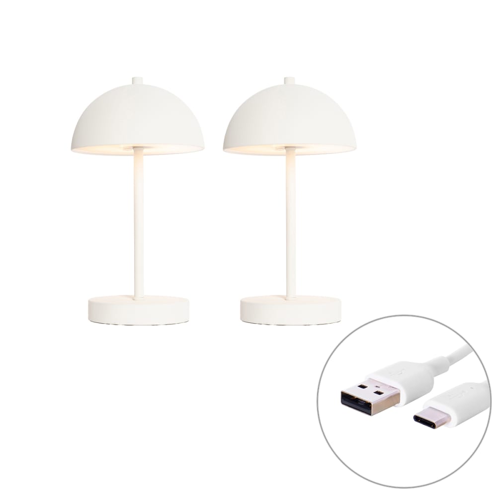 QAZQA 2er Set Outdoor-Tischlampen Pilz Weiß style modern Weiß Pvc - Polyvinlychlorid