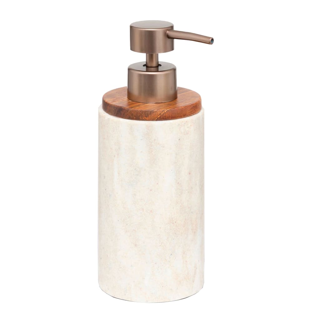 Distributeur de savon en résine effet marbre et bois 7x7x19cm