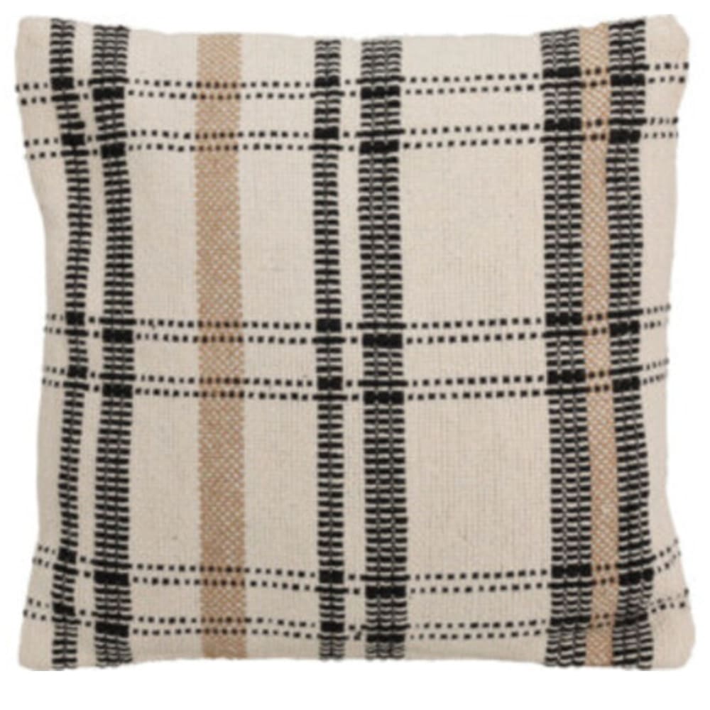 Coussin en coton à carreaux blanc, marron et noir 45x45cm