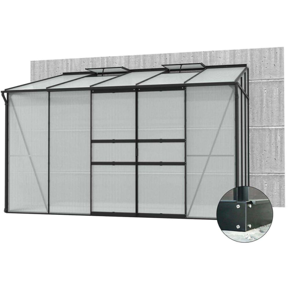 Serre de jardin en polycarbonate 6 mm et aluminium noir avec embase id