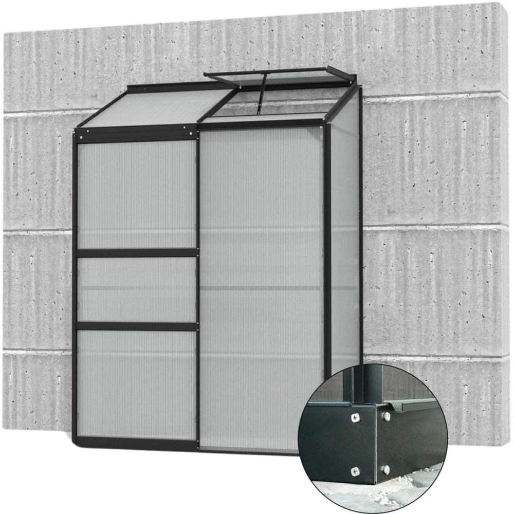 Serre de jardin en polycarbonate 4 mm et aluminium noir avec embase id