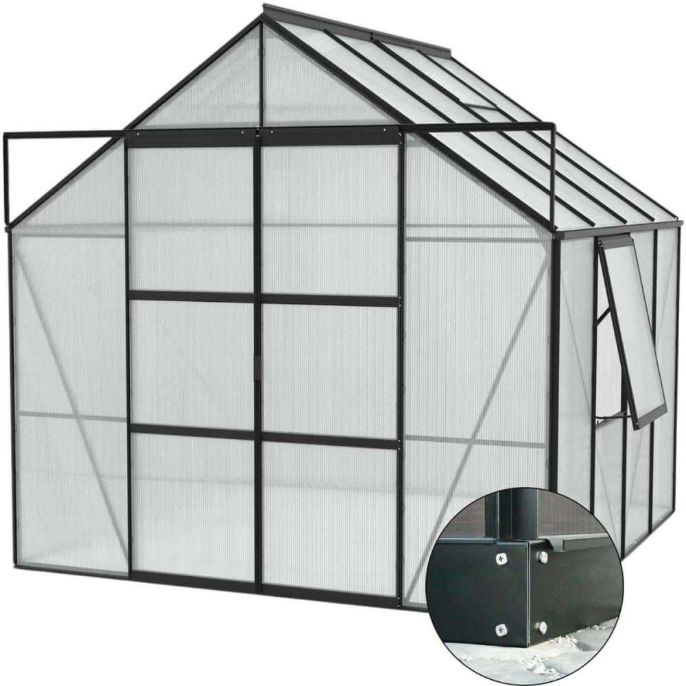 Serre de jardin en polycarbonate 4 mm et aluminium noir avec embase ju