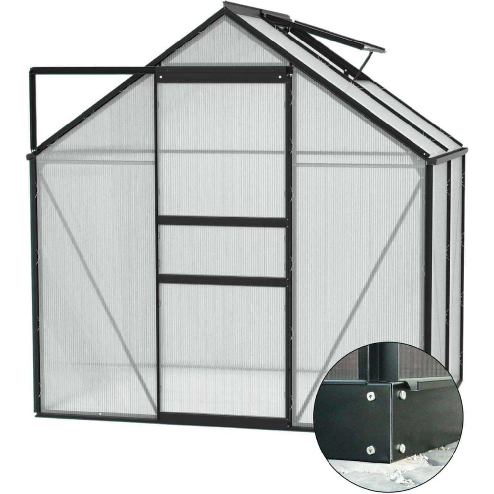 Serre de jardin en polycarbonate 4 mm et aluminium noir avec embase ve