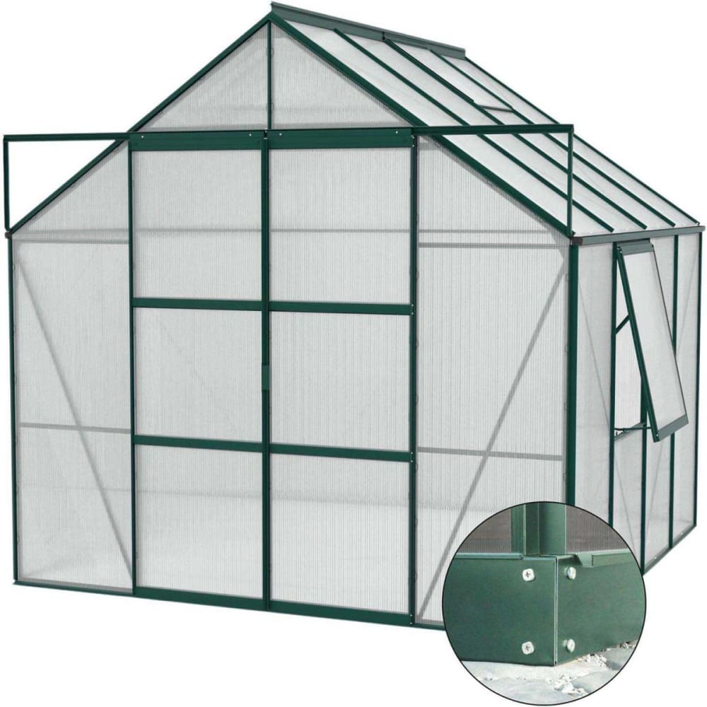 Serre de jardin en polycarbonate 6 mm et aluminium vert emeraude avec