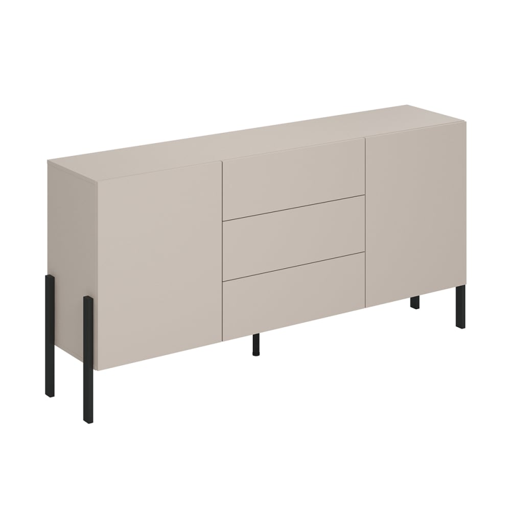 Buffet long 2 portes 3 tiroirs stratifiés beige et noir