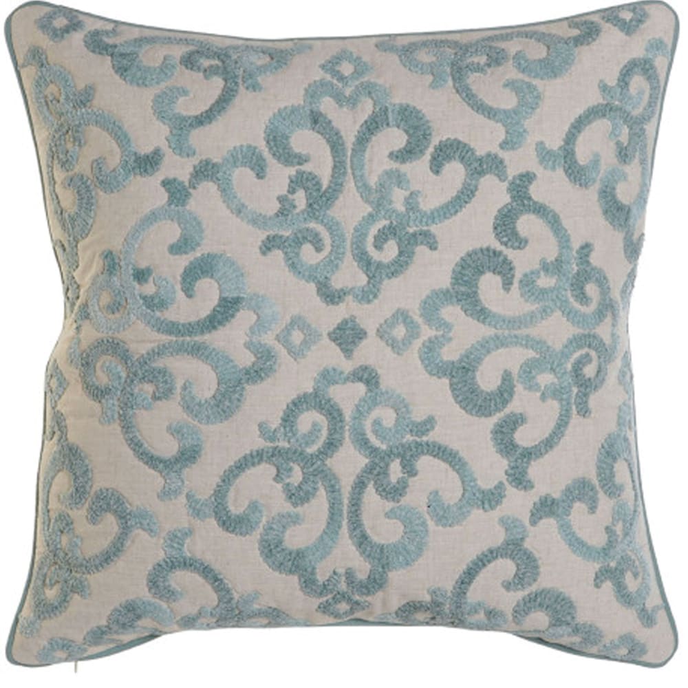 Taie d'oreiller carré brodé bleu 50x50x1cm