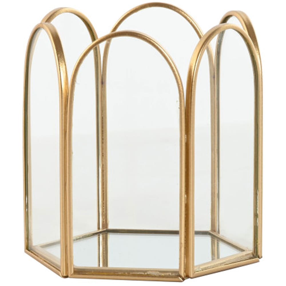 Rangement bijoux en métal doré et miroir 9x8x9.5cm