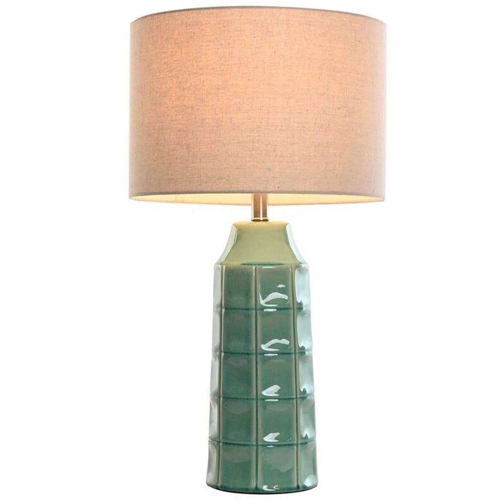 Lampe à poser en céramique verte et abat-jour lin beige 38x38x71cm — vue 3