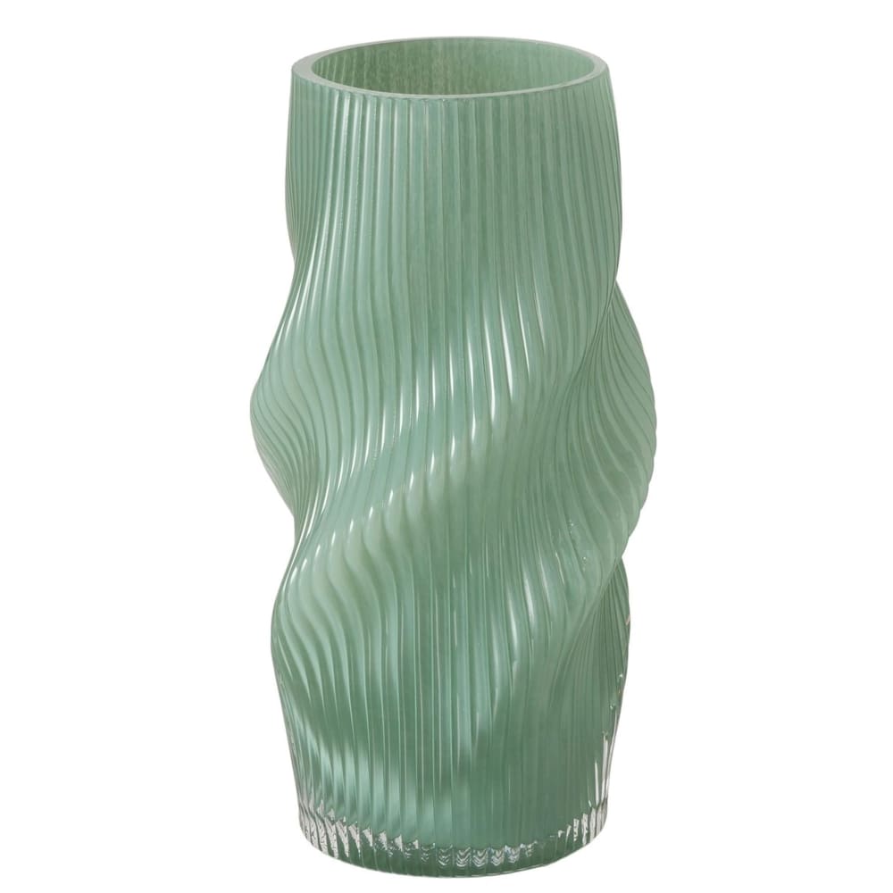 Vase design en verre vert 15.5x15.5x30cm