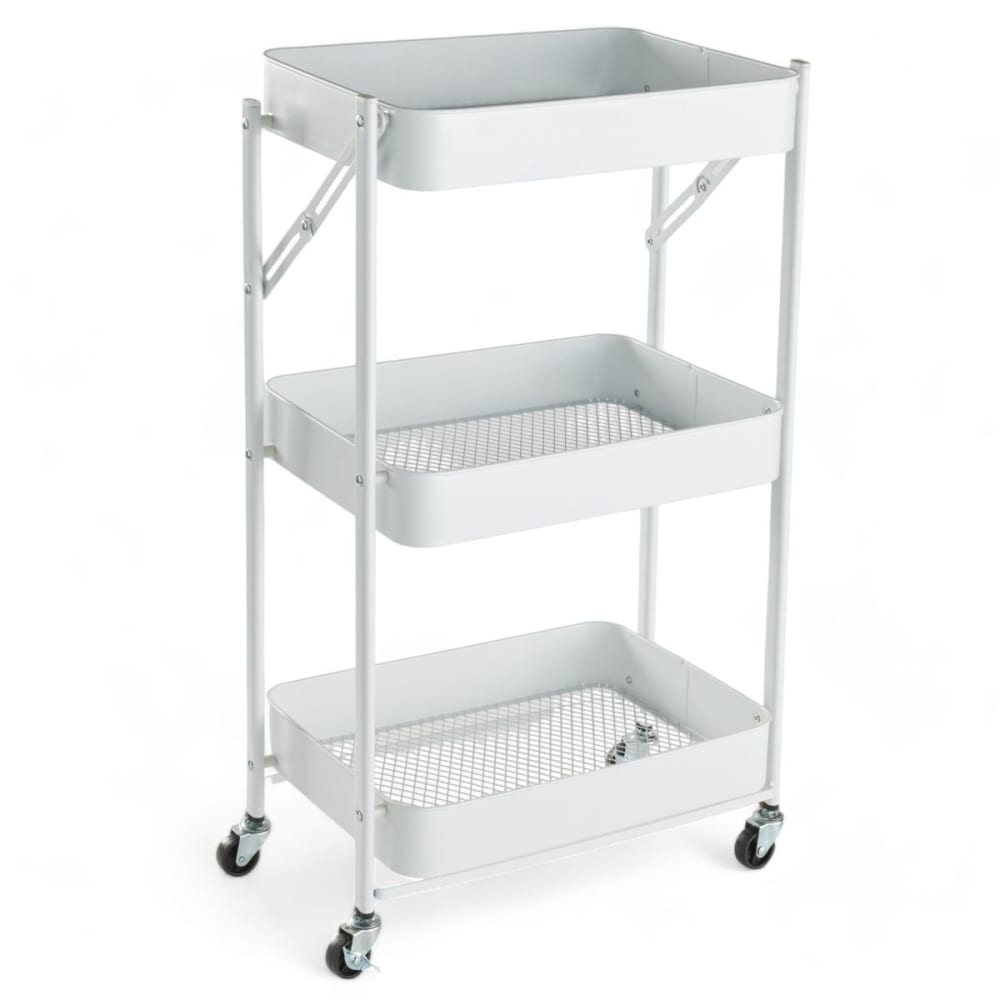 Desserte à roulettes sur 3 niveaux métal  45x30cm Blanc