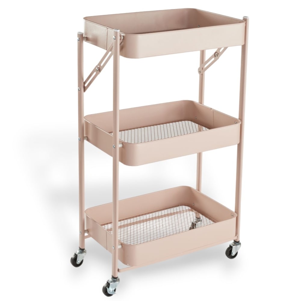 Desserte à roulettes sur 3 niveaux métal  45x30cm Rose