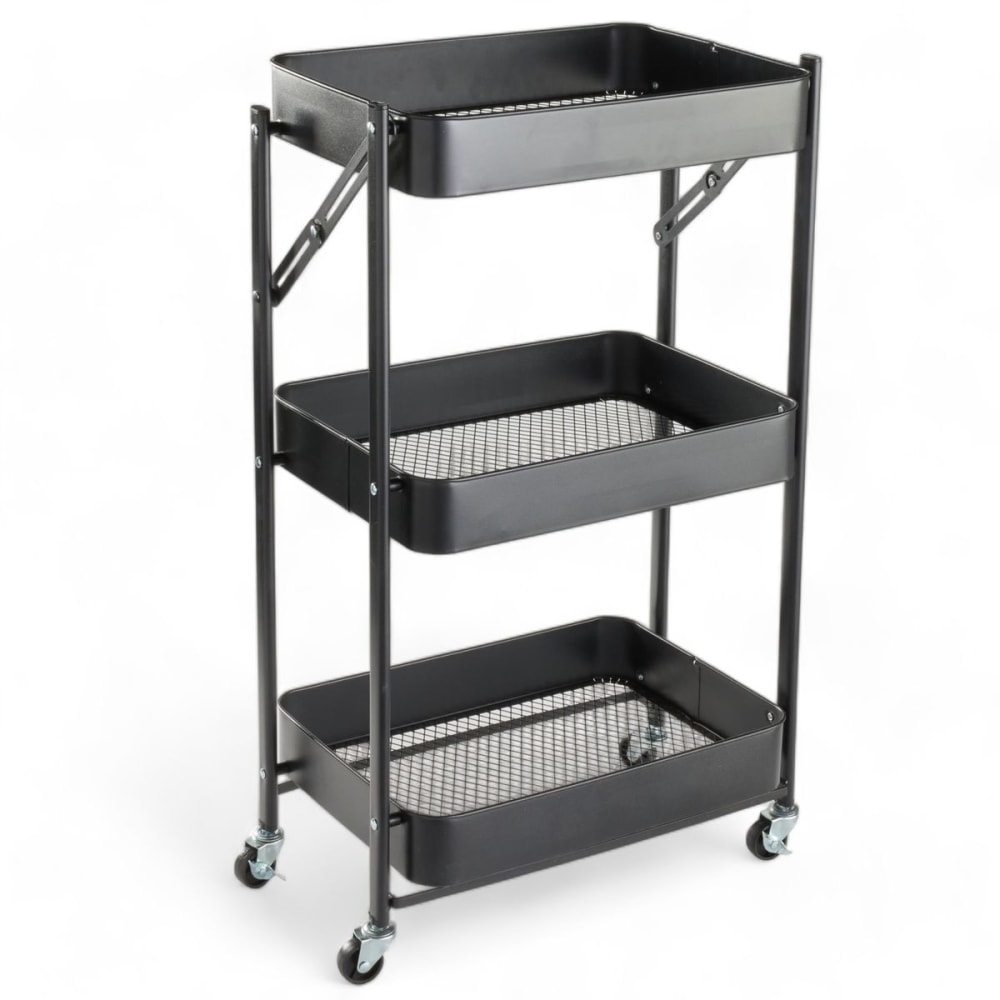 Desserte à roulettes sur 3 niveaux métal  45x30cm Noir