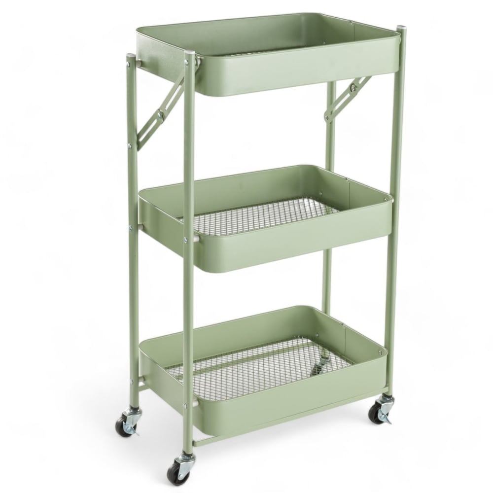 Desserte à roulettes sur 3 niveaux métal  45x30cm Vert