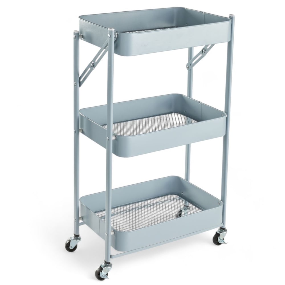 Desserte à roulettes sur 3 niveaux métal  45x30cm Bleu