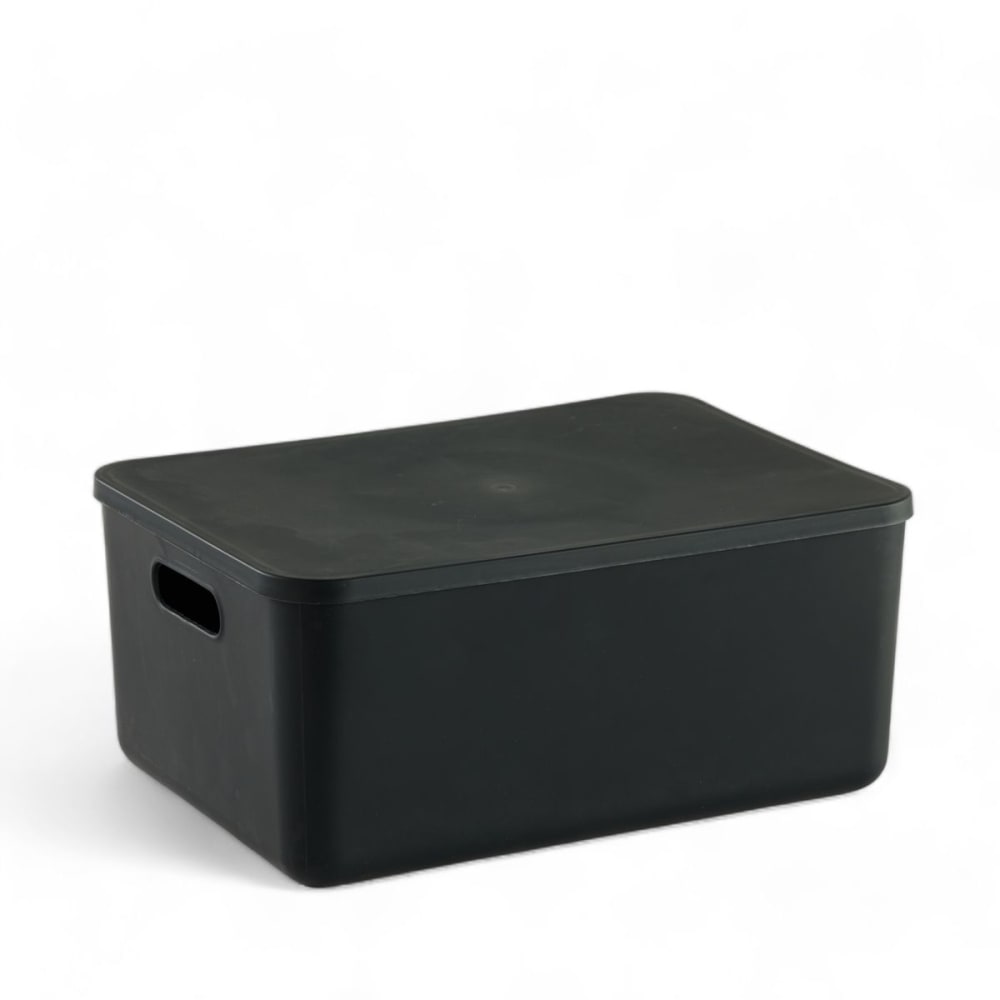 Panier de rangement avec couvercle plastique 36x26cm noir Panier de rangement avec couvercle plastique 36x26cm noir