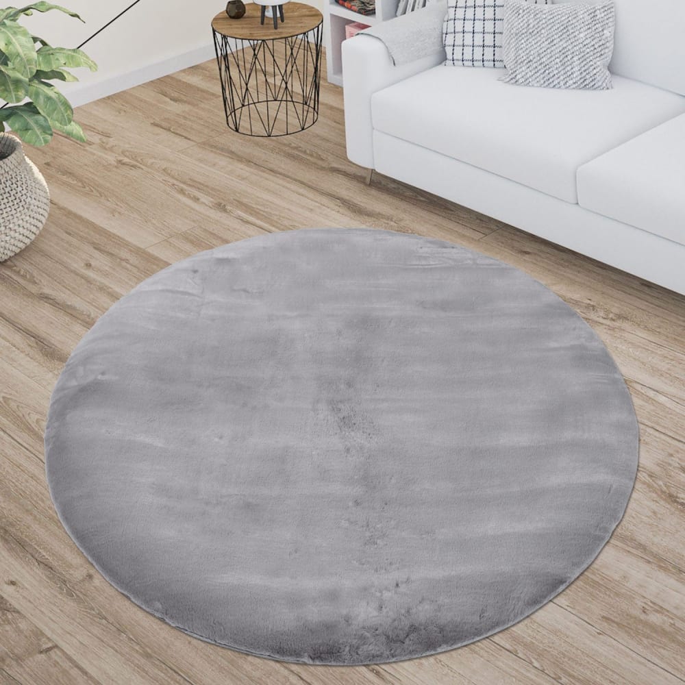 Tapis de Fourrure Rond Velours Gris 120x120cm