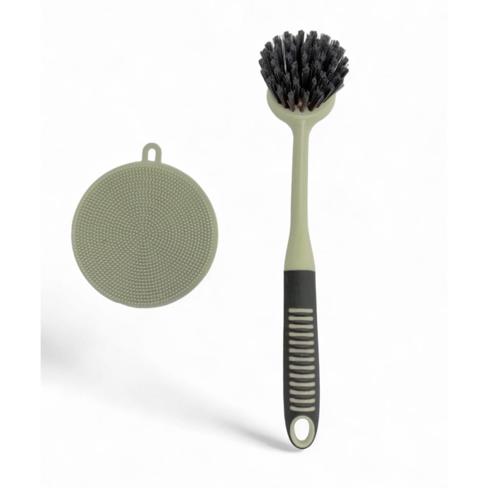 Brosse et éponge à vaisselle en silicone  27x6cm vert