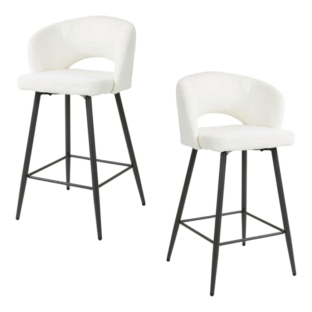 Lot de 2 tabourets de bar en tissu bouclettes blanc