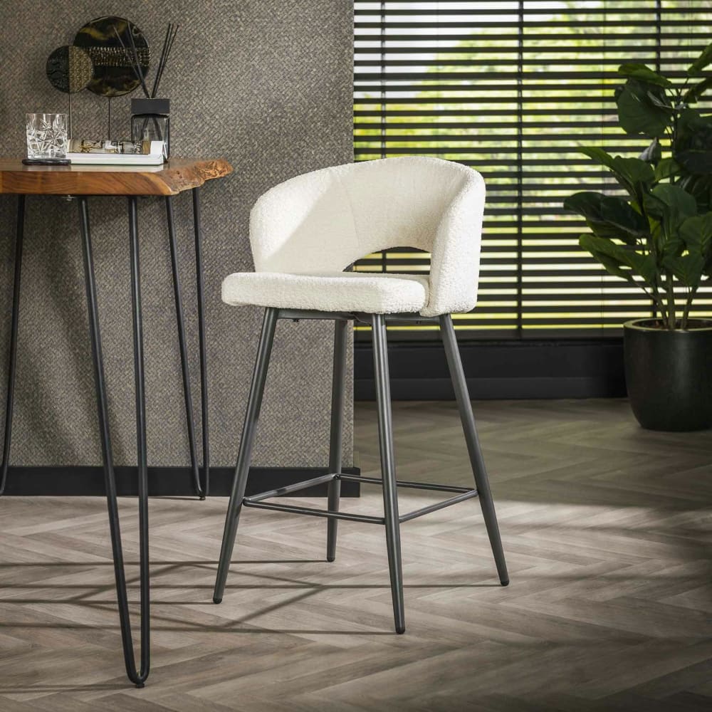 Lot de 2 tabourets de bar en tissu bouclettes blanc