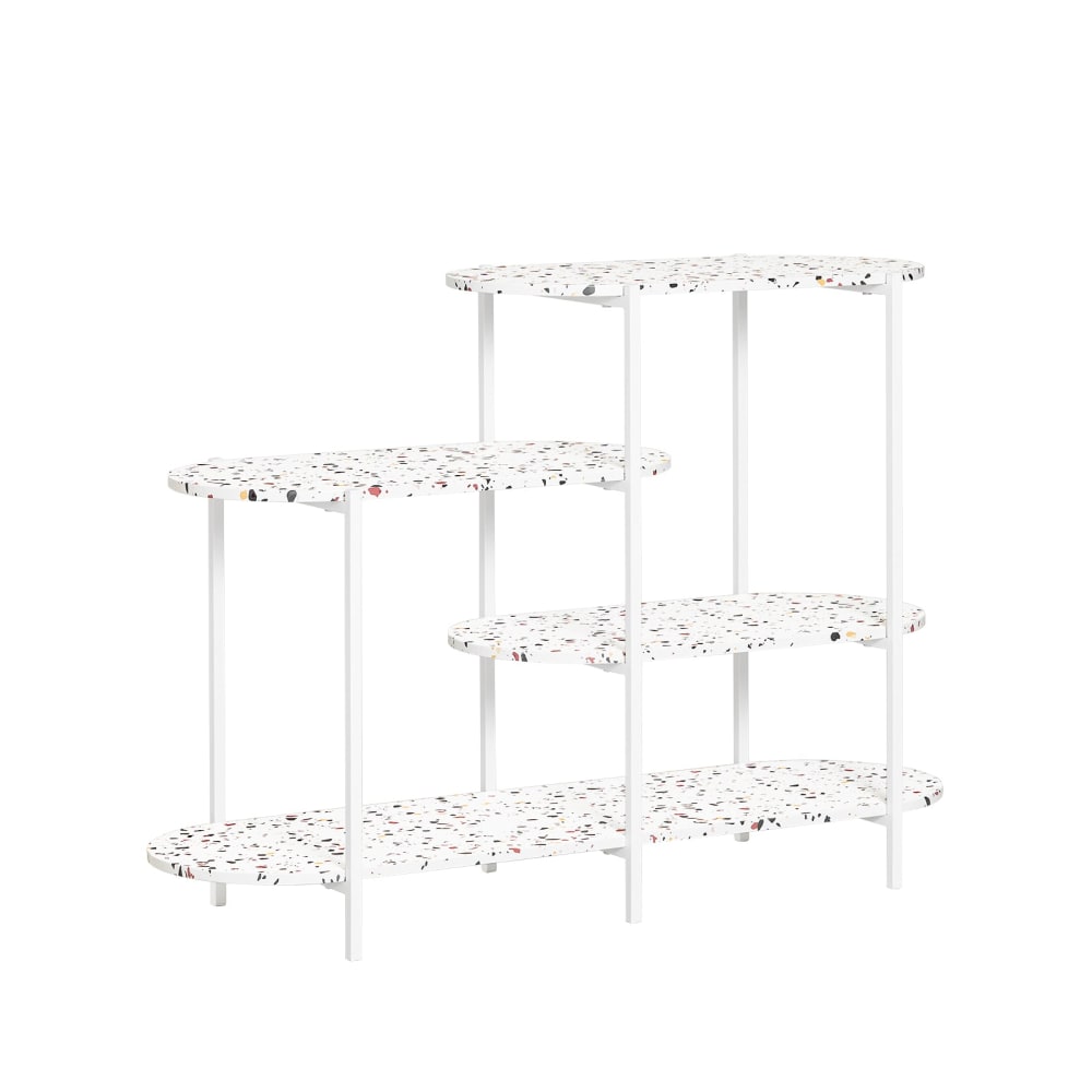 Table console avec étagère asymétrique à 4 niveaux effet bois blanc